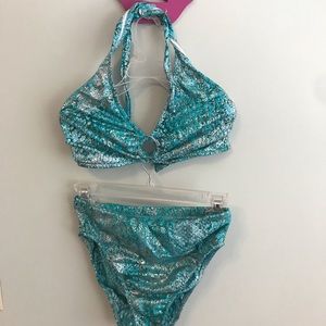2 piece high waisted aqua Venus swim suit